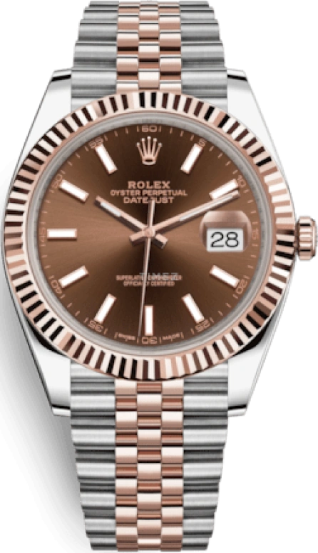 Rolex,Datejust 41 41mm,41mm,Rose Gold,Stainless Steel,Brown,Automatic,Day,70hours,126331,126331-0002