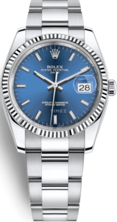 Rolex,Date 34mm,34mm,Oystersteel,White Gold,Blue,Automatic,Day,48hours,115234,115234-0004
