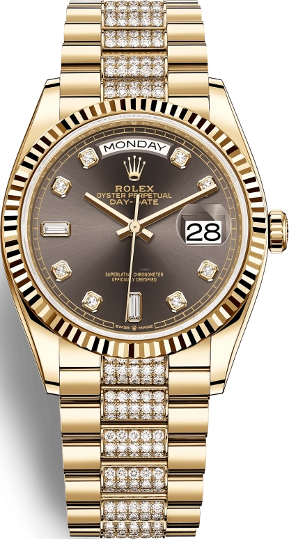 Rolex,Day-Date 36 36mm,36mm,Yellow Gold,Grey,Automatic,Date,Day,128238,128238-0024