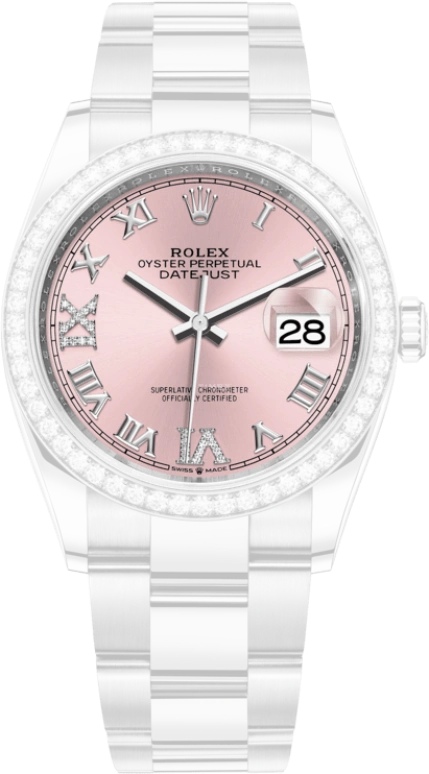Rolex,Datejust 36 36mm,36mm,White Gold,Stainless Steel,Pink,Automatic,Day,70hours,126284RBR,126284RBR-0024