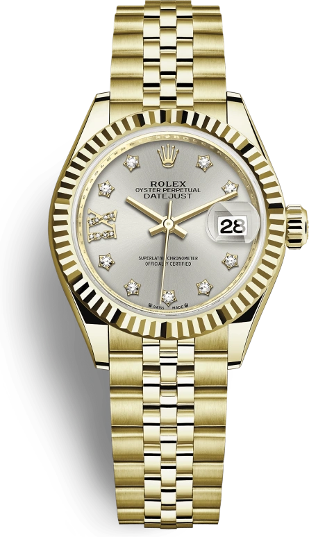 Rolex,Lady-Datejust 28mm,28mm,Yellow Gold,Silver,Automatic,Day,55hours,279178,279178-0004