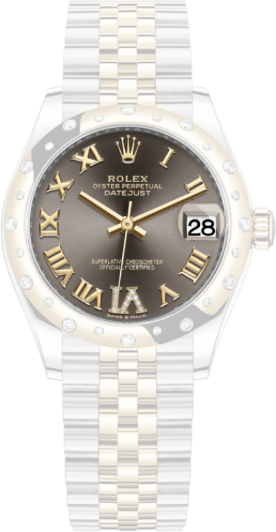 Rolex,Datejust 31 31mm,31mm,Yellow Gold,Stainless Steel,Grey,Automatic,Day,55hours,278343RBR,278343RBR-0018
