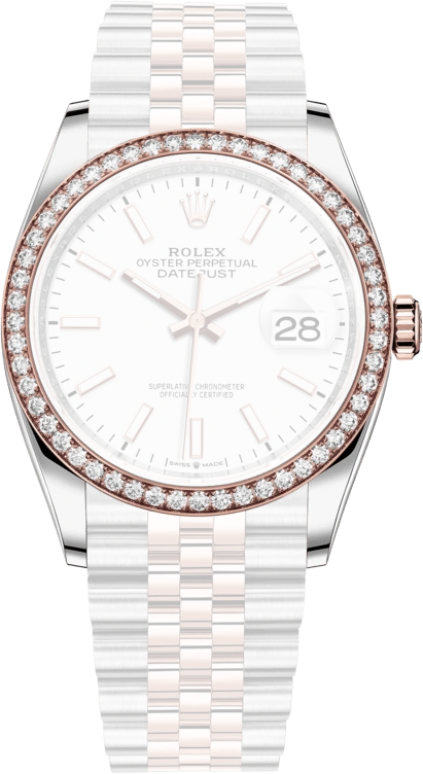 Rolex,Datejust 36 36mm,36mm,Rose Gold,Stainless Steel,White,Automatic,Day,70hours,126281RBR,126281RBR-0005