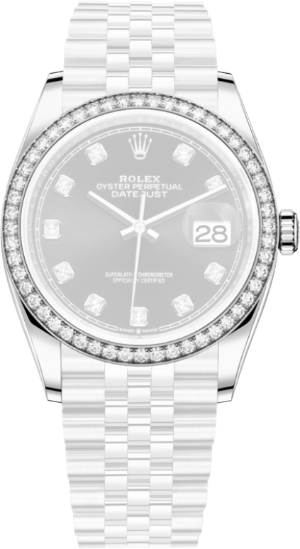 Rolex,Datejust 36 36mm,36mm,White Gold,Stainless Steel,Black,Automatic,Day,70hours,126284RBR,126284RBR-0019