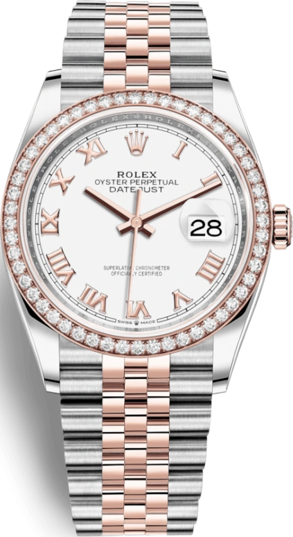 Rolex,Datejust 36 36mm,36mm,Rose Gold,Stainless Steel,White,Automatic,Day,70hours,126281RBR,126281RBR-0003