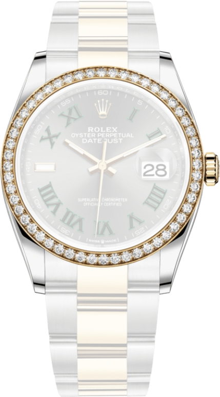 Rolex,Datejust 36 36mm,36mm,Yellow Gold,Stainless Steel,Grey,Automatic,Day,70hours,126283RBR,126283RBR-0022