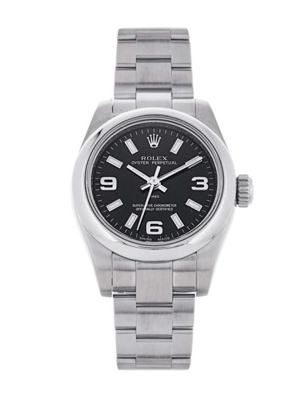 Rolex,Oyster Perpetual 26mm,26mm,Stainless Steel,Black,Automatic,48hours,In-house Caliber,176200