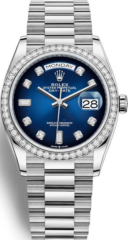 Rolex,Day-Date 36 36mm,36mm,White Gold,Blue,Automatic,Date,Day,128349RBR,128349RBR-0010