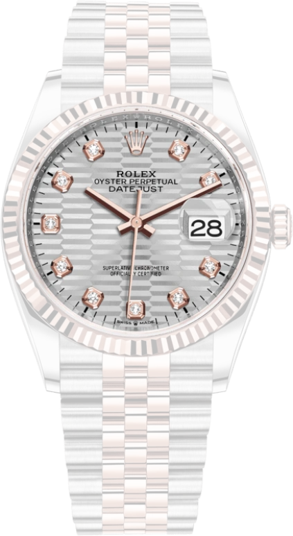 Rolex,Datejust 36 36mm,36mm,Rose Gold,Stainless Steel,Silver,Automatic,Day,70hours,126231,126231-0039