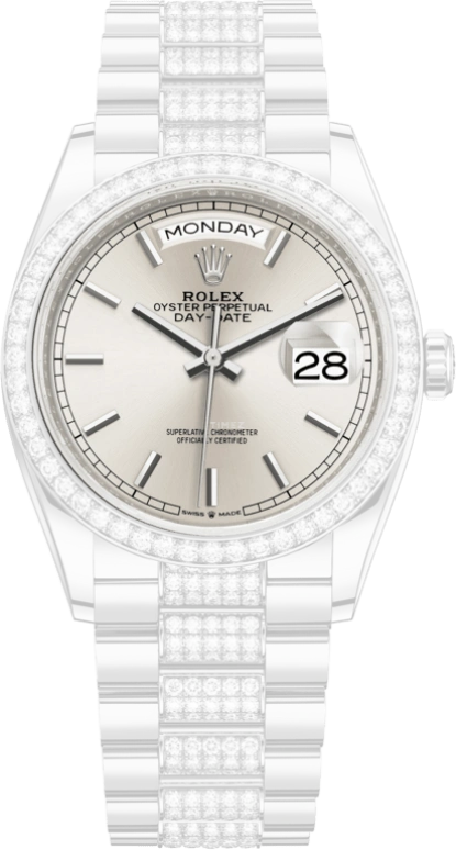 Rolex,Day-Date 36 36mm,36mm,White Gold,Silver,Automatic,Date,Day,128349RBR,128349RBR-0013