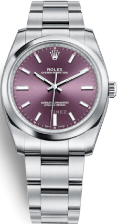 Rolex,Oyster Perpetual 34mm,34mm,Stainless Steel,Purple,Automatic,48hours,In-house Caliber,114200,114200-0020