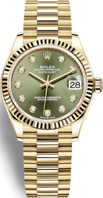 Rolex,Datejust 31 31mm,31mm,Yellow Gold,Green,Automatic,Day,55hours,278278,278278-0011
