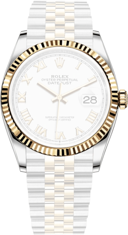 Rolex,Datejust 36 36mm,36mm,Yellow Gold,Stainless Steel,White,Automatic,Day,70hours,126233,126233-0029