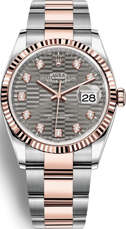 Rolex,Datejust 36 36mm,36mm,Rose Gold,Stainless Steel,Silver,Automatic,Day,70hours,126231,126231-0042