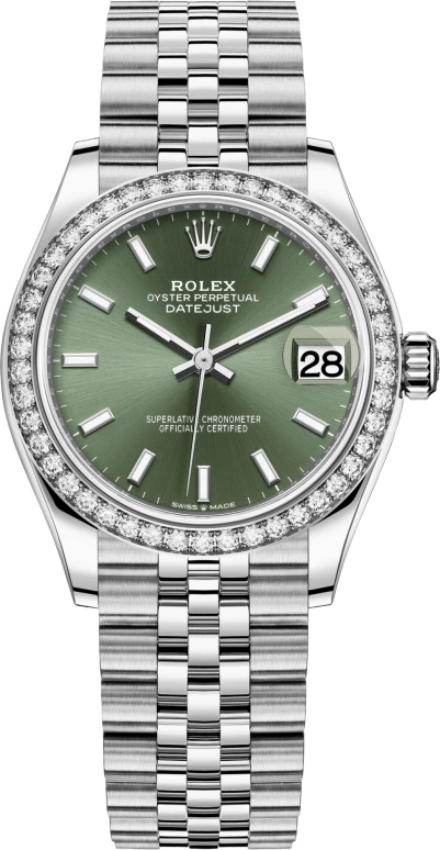 Rolex,Datejust 31 31mm,31mm,White Gold,Stainless Steel,Green,Automatic,Day,55hours,278384RBR,278384RBR-0022