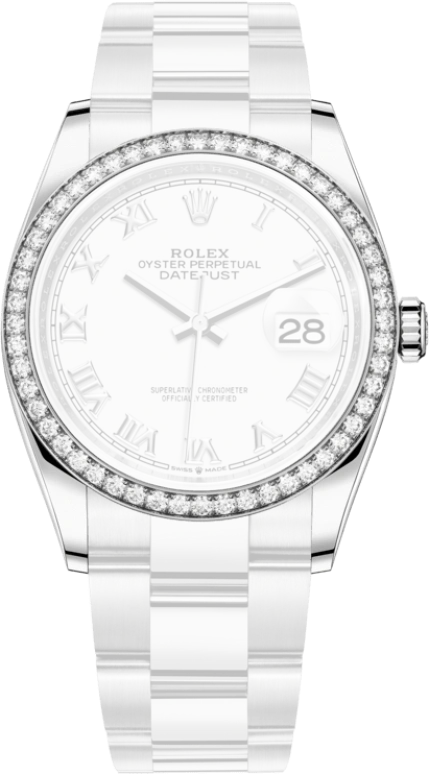 Rolex,Datejust 36 36mm,36mm,White Gold,Stainless Steel,White,Automatic,Day,70hours,126284RBR,126284RBR-0018