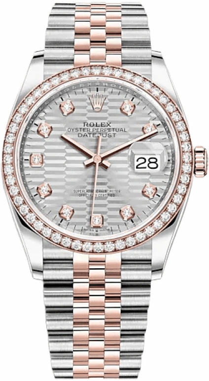 Rolex,Datejust 36 36mm,36mm,Rose Gold,Stainless Steel,Silver,Automatic,Day,70hours,126281RBR,126281RBR-0027