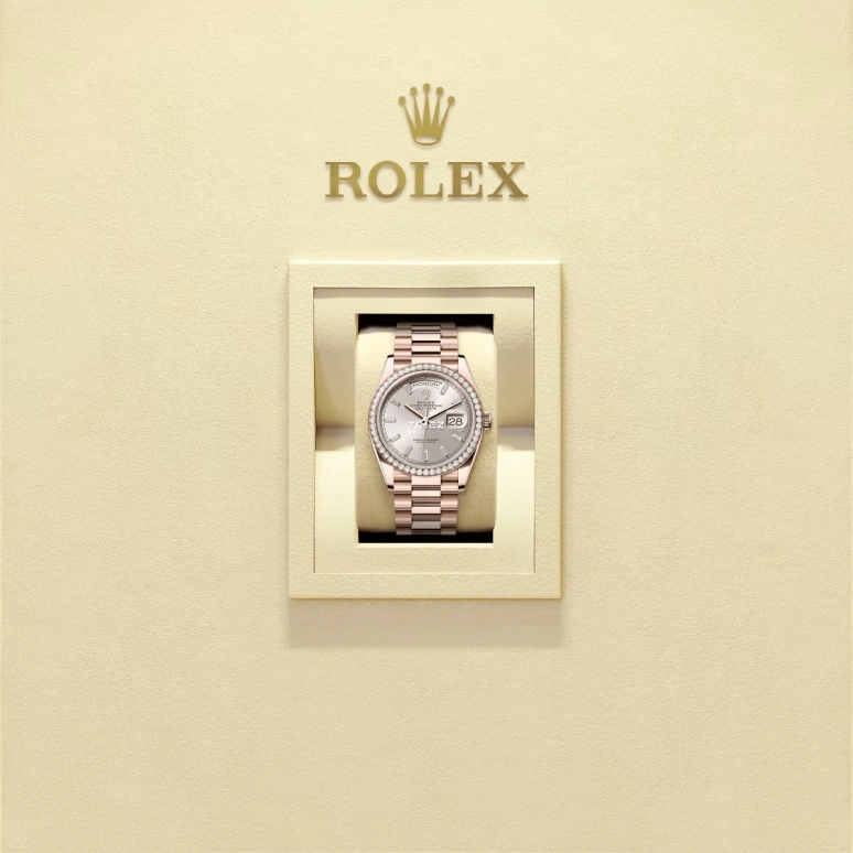 Rolex,Day-Date 36 36mm,36mm,Everose Gold,Silver,Automatic,Date,Day,128345RBR,128345RBR-0081