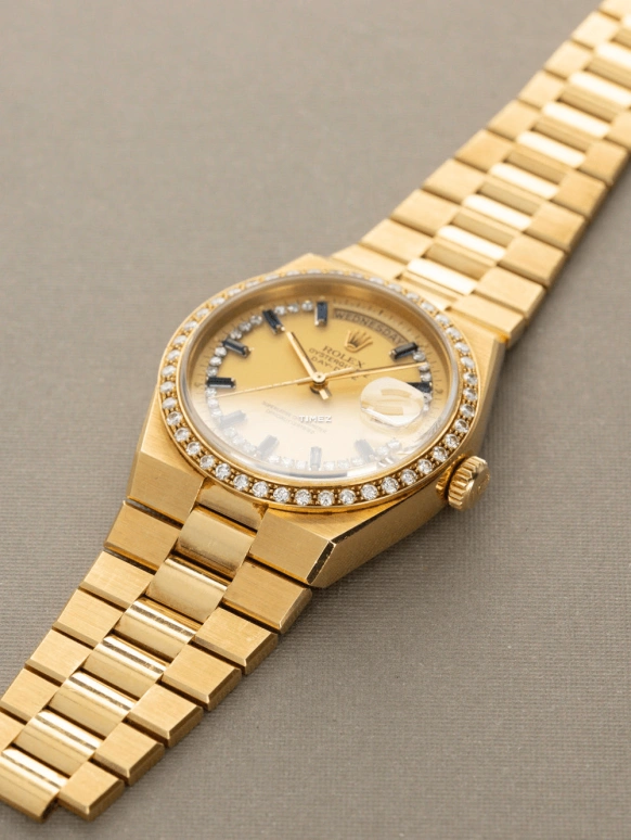 Rolex,Day-Date 36 36mm,36mm,Yellow Gold,Gold,Champagne,Quartz,Date,Day,19048,19048-Sapphire Diamond
