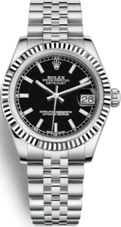 Rolex,Datejust 31 31mm,31mm,White Gold,Stainless Steel,Black,Automatic,Day,48hours,178274,178274-0004