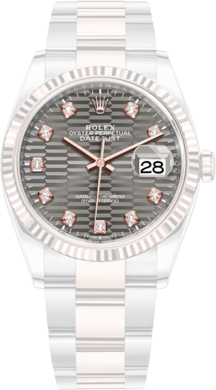 Rolex,Datejust 36 36mm,36mm,Rose Gold,Stainless Steel,Silver,Automatic,Day,70hours,126231,126231-0042
