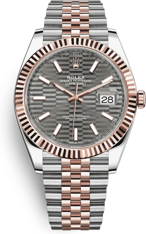 Rolex,Datejust 41 41mm,41mm,Rose Gold,Stainless Steel,Grey,Automatic,Day,70hours,126331,126331-0020