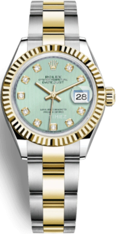 Rolex,Lady-Datejust 28mm,28mm,Yellow Gold,Stainless Steel,Green,Automatic,Day,55hours,279173,279173-0016