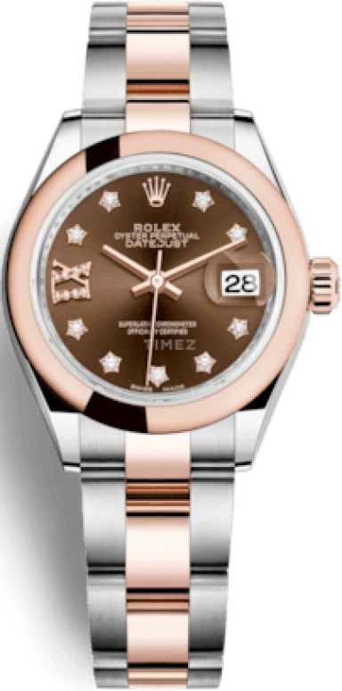 Rolex,Lady-Datejust 28mm,28mm,Rose Gold,Stainless Steel,Brown,Chocolate,Automatic,Day,55hours,279161,279161-0004