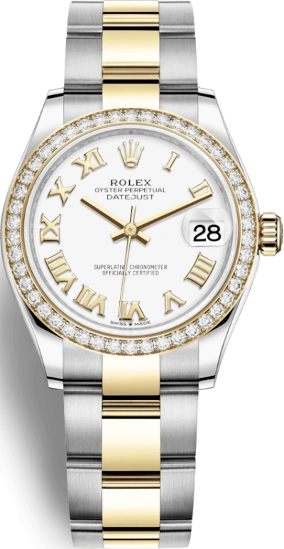 Rolex,Datejust 31 31mm,31mm,Yellow Gold,Stainless Steel,White,Automatic,Day,55hours,278383RBR,278383RBR-0001