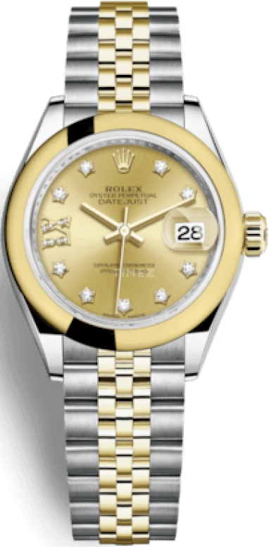 Rolex,Lady-Datejust 28mm,28mm,Yellow Gold,Stainless Steel,Champagne,Automatic,Day,55hours,279163,279163-0022