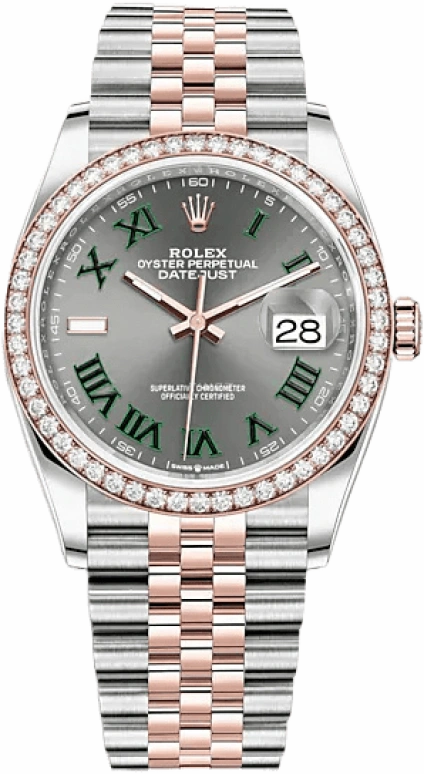 Rolex,Datejust 36 36mm,36mm,Rose Gold,Stainless Steel,Grey,Automatic,Day,70hours,126281RBR,126281RBR-0017