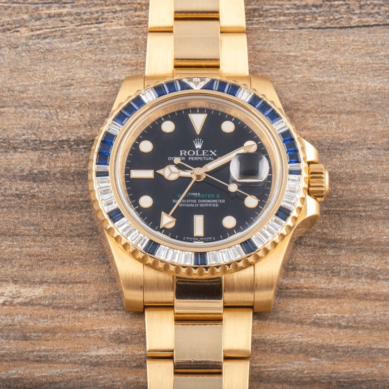 Rolex,GMT-Master II 40mm,40mm,Yellow Gold,Black,Automatic,Day,Dule Time,116748SA