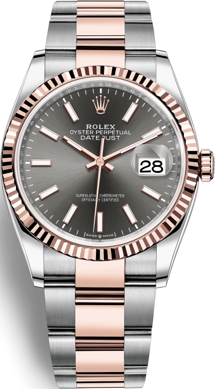Rolex,Datejust 36 36mm,36mm,Rose Gold,Stainless Steel,Grey,Automatic,Day,70hours,126231,126231-0014