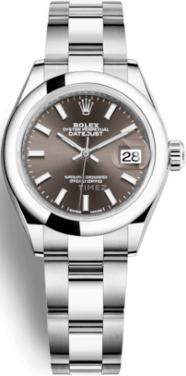 Rolex,Lady-Datejust 28mm,28mm,Stainless Steel,Grey,Automatic,Day,55hours,279160,279160-0010