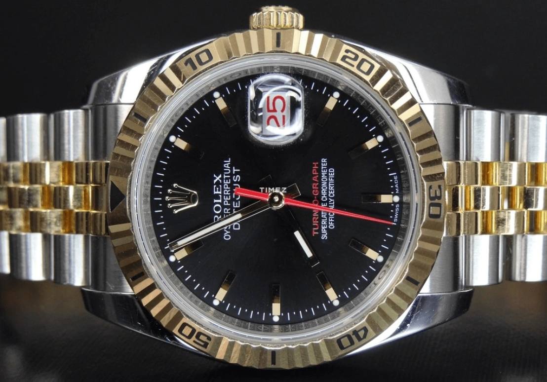Rolex,Datejust 36 36mm,36mm,Stainless Steel,Yellow Gold,Black,Automatic,Day,48hours,116263 Turn,116263 Turn-O-Graph black Jubilee