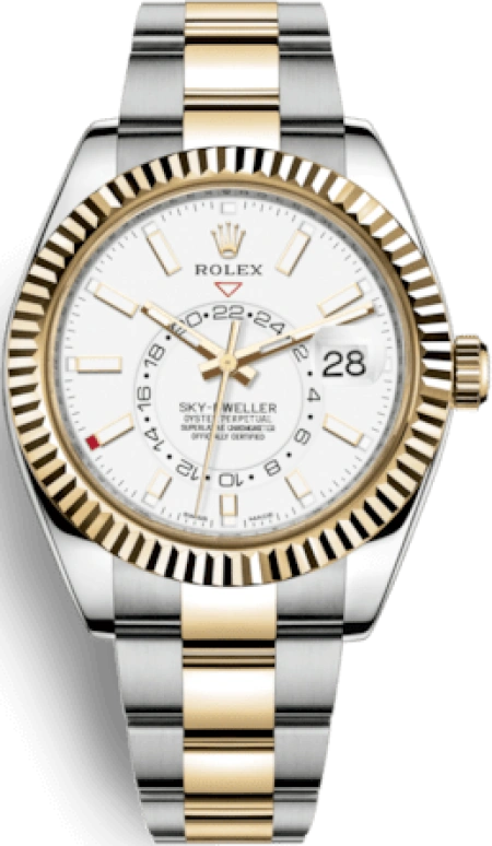 Rolex,Sky-Dweller 42mm,42mm,Yellow Gold,Stainless Steel,White,Automatic,Annual Calendar,Month,Day,Dule Time,72hours,In-house Caliber,326933,326933-0009