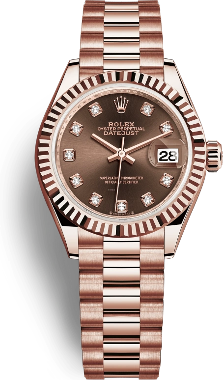 Rolex,Lady-Datejust 28mm,28mm,Everose Gold,Brown,Automatic,Day,55hours,279175,279175-0016