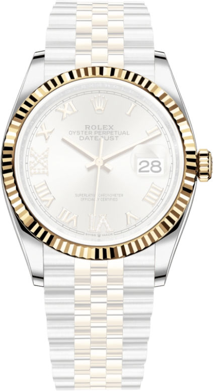 Rolex,Datejust 36 36mm,36mm,Yellow Gold,Stainless Steel,Silver,Automatic,Day,70hours,126233,126233-0031