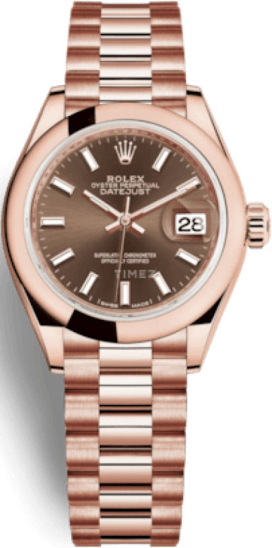 Rolex,Lady-Datejust 28mm,28mm,Rose Gold,Brown,Automatic,Day,55hours,279165,279165-0007