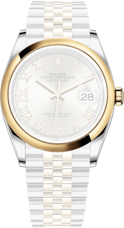 Rolex,Datejust 36 36mm,36mm,Yellow Gold,Stainless Steel,Silver,Automatic,Day,70hours,126203,126203-0031