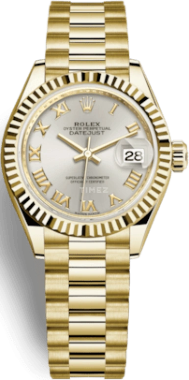 Rolex,Lady-Datejust 28mm,28mm,Yellow Gold,Silver,Automatic,Day,55hours,279178,279178-0020