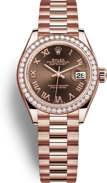 Rolex,Lady-Datejust 28mm,28mm,Rose Gold,Brown,Chocolate,Automatic,Day,55hours,279135RBR,279135RBR-0016
