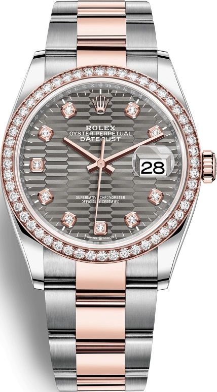 Rolex,Datejust 36 36mm,36mm,Rose Gold,Stainless Steel,Grey,Automatic,Day,70hours,126281RBR,126281RBR-0030