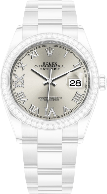 Rolex,Datejust 36 36mm,36mm,White Gold,Stainless Steel,Silver,Automatic,Day,70hours,126284RBR,126284RBR-0022