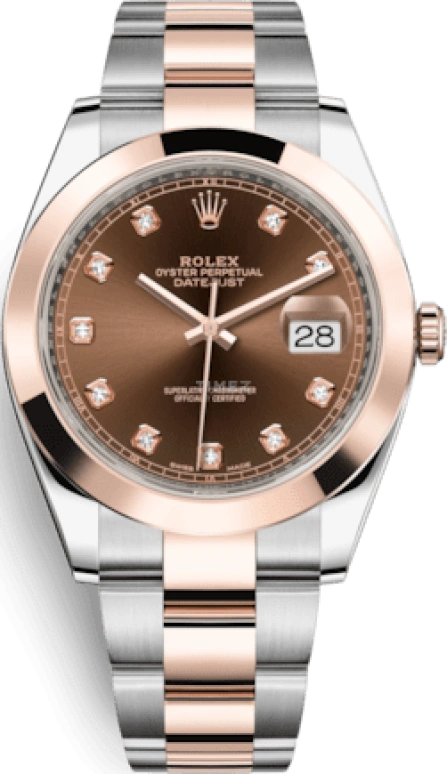 Rolex,Datejust 41 41mm,41mm,Rose Gold,Stainless Steel,Brown,Automatic,Day,70hours,126301,126301-0003