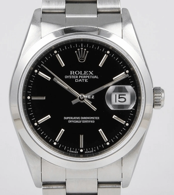Rolex,Date 34mm,34mm,Stainless Steel,Black,Automatic,Day,48hours,15200 Black