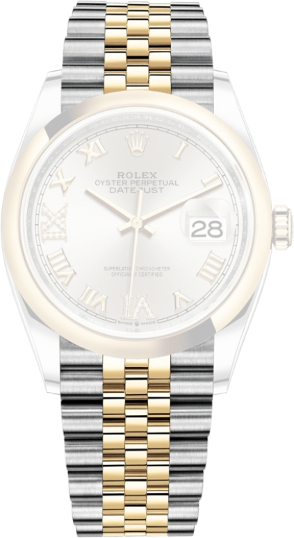 Rolex,Datejust 36 36mm,36mm,Yellow Gold,Stainless Steel,Silver,Automatic,Day,70hours,126203,126203-0031