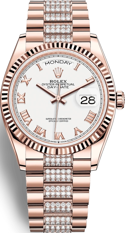 Rolex,Day-Date 36 36mm,36mm,Rose Gold,White,Automatic,Date,Day,128235,128235-0053