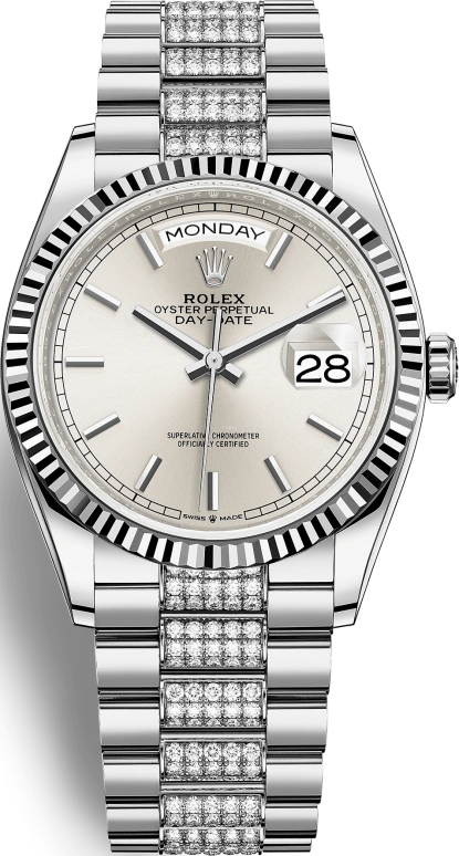 Rolex,Day-Date 36 36mm,36mm,White Gold,Silver,Automatic,Date,Day,128239,128239-0025