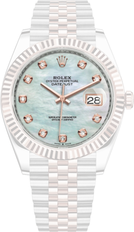 Rolex,Datejust 41 41mm,41mm,Rose Gold,Stainless Steel,White,Automatic,Day,70hours,126331,126331-0014